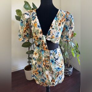 Lulu's Multicolor Floral Tie-Front Blouse and skirt